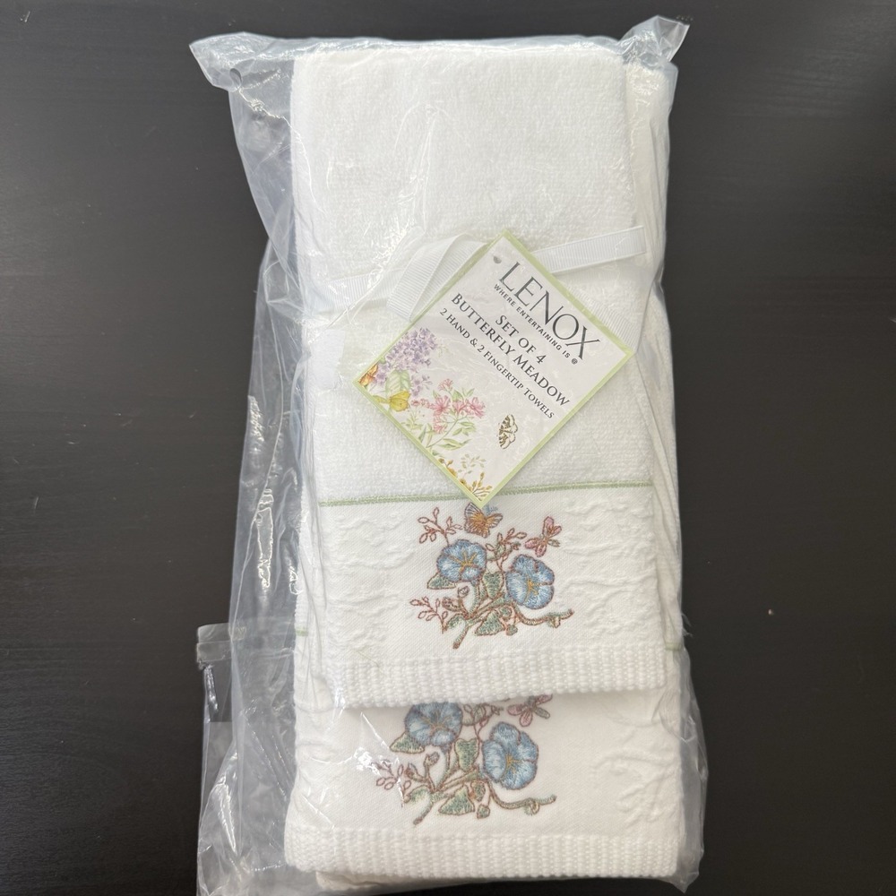 Lenox Butterfly Meadow Kitchen Collection (2) Hand Towels‎ & (2) Fingertip New